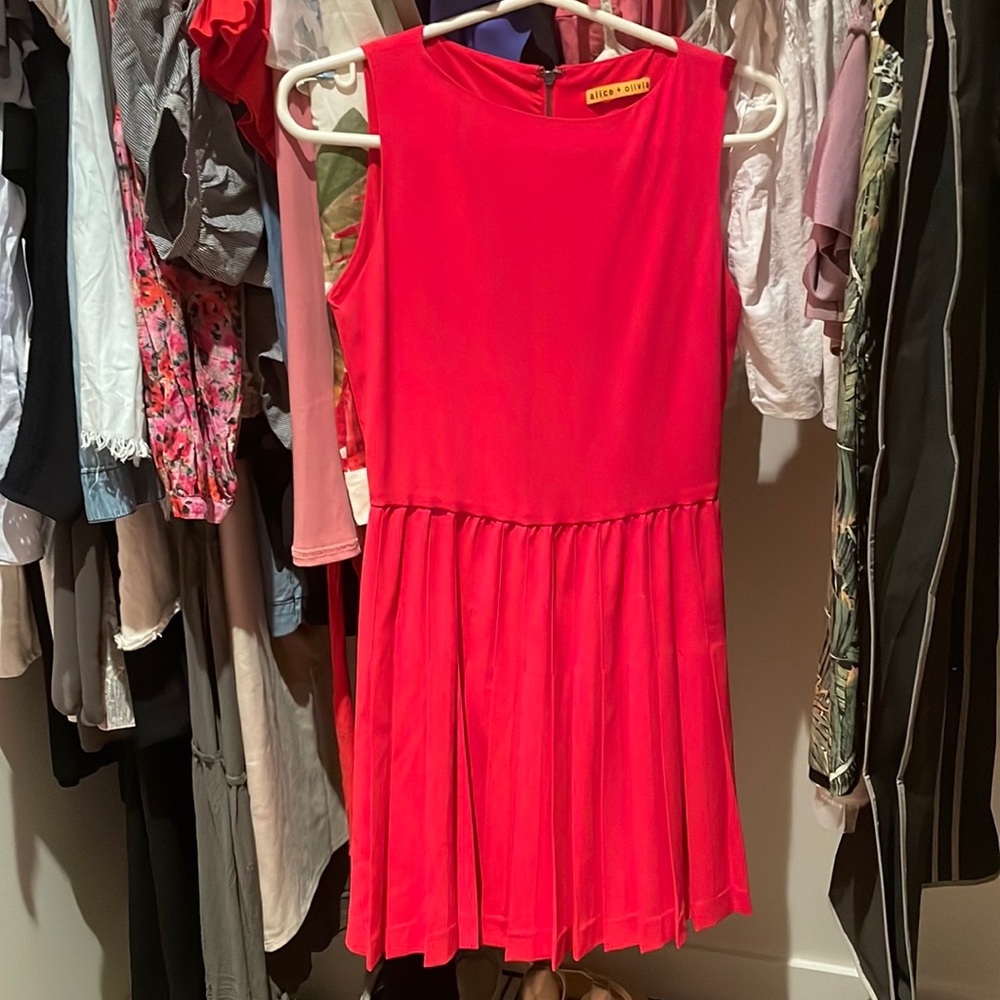 Pleated red Alice and Olivia dress